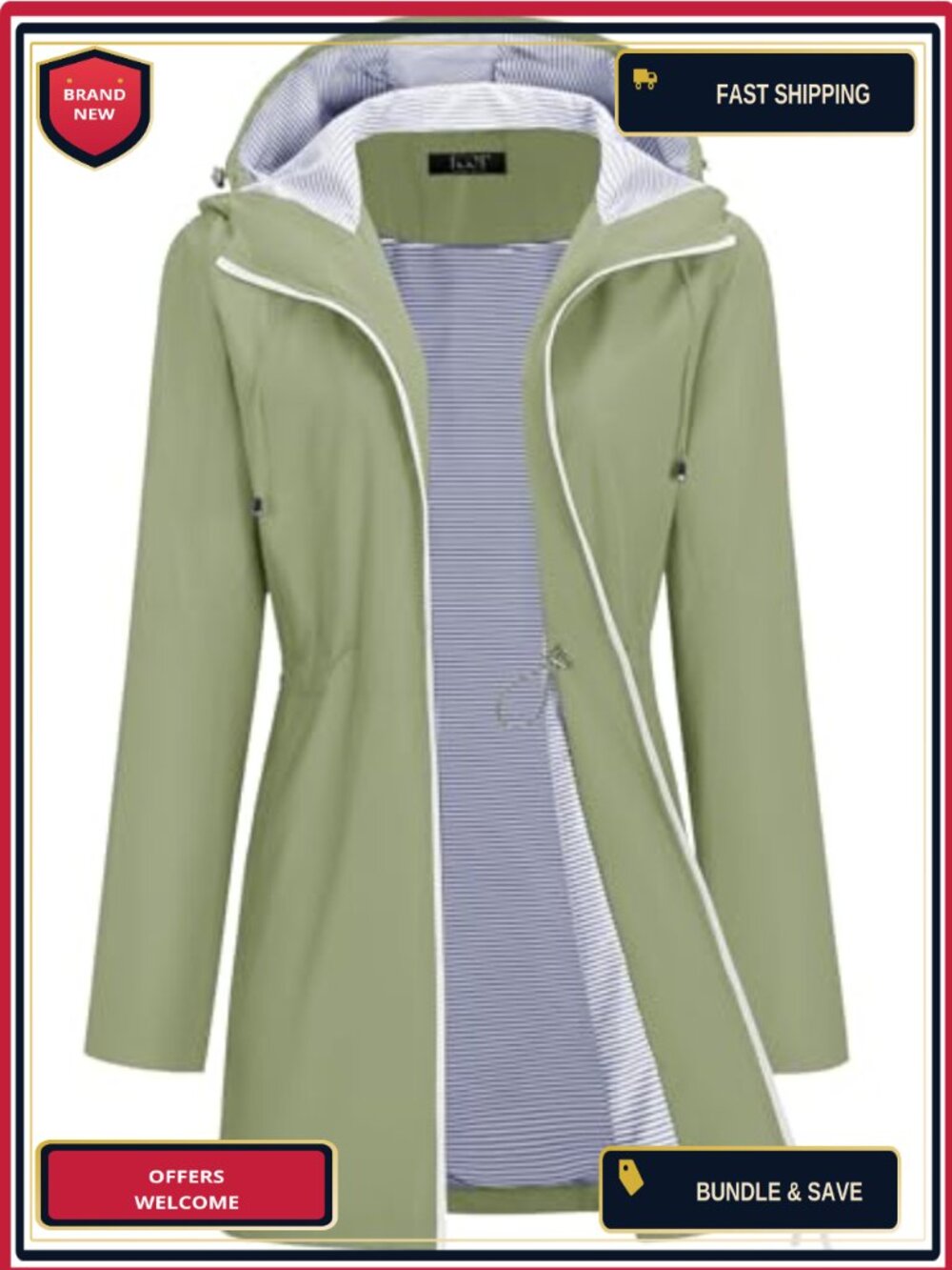 Waterproof Women's Lined Long Rain Trench Coat Hooded Windbreaker
